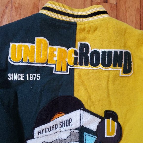 Zara dnwr Men’s Small Varsity Bomber Jacket Patches Green Letterman Embroidered - Picture 9 of 13